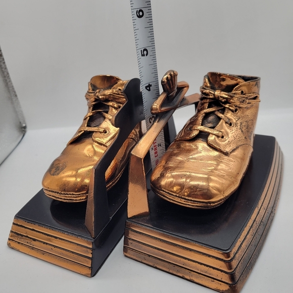 VTG Pair Brass Bronze Color Baby Shoe Slipper Bookends Book End Sculpture Prop - Picture 9 of 12